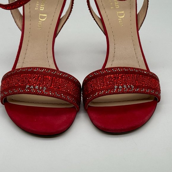 DIOR DWAY D WAY Strass Crystal Embroidered Cotton Sandals Heels Shoes - Picture 5 of 16